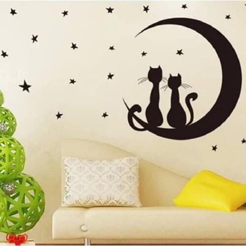 Creative stickers couple cat on the moon star wall decal murals Nordic style for living rooms bedroom diy home decor wallpaper