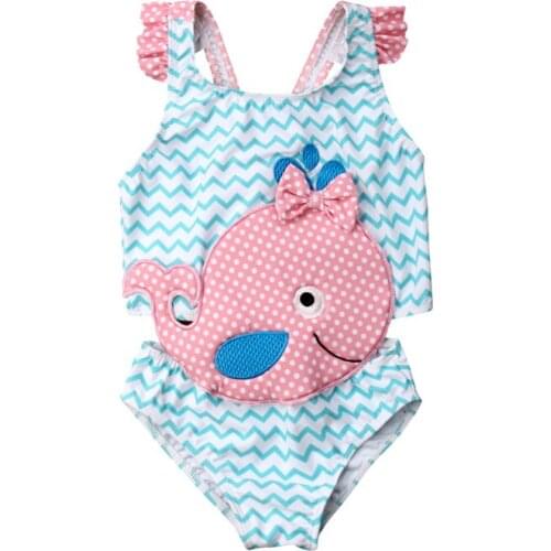 Baby Girl Cute Cartoon Whale Patchwork Ruffled Swimsuit Swimwear 1-6Y Toddler Kids Summer Beachwear Bikini Tankini Bathing Suit
