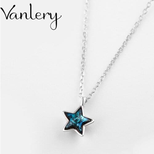 Trendy Blue Crystal Star Choker Necklaces For Women Fashion Long Sweater Chain Necklaces 2021 Party Jewelry Gift