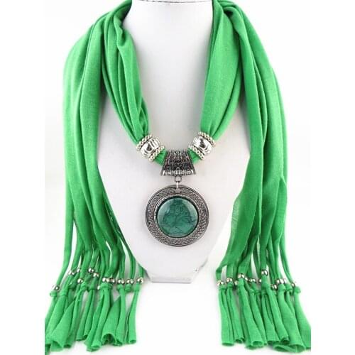 Fashion Necklaces For Women 2020 Soft Shawl Stole Wrap Silk Polyester Scarves Resin Bead Charm Long Necklaces Pendants F064