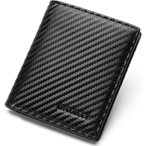 Carbon Fiber Men Leather Wallet Fashion Casual Two-fold Leather Long Wallet Multi-Card Card Holder Wallet with Photos Window