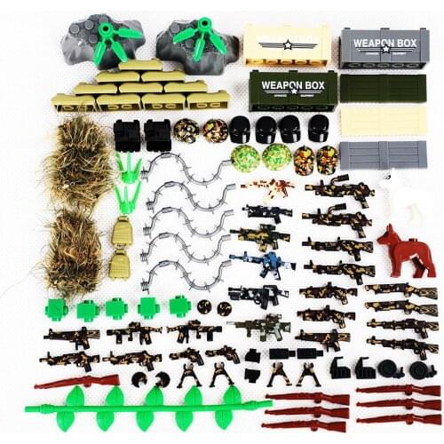98Pcs Shooting Game Army Weapon Pack DIY Small Particle Building Block Accessories Kit For Children Education Toys Birthday Gift
