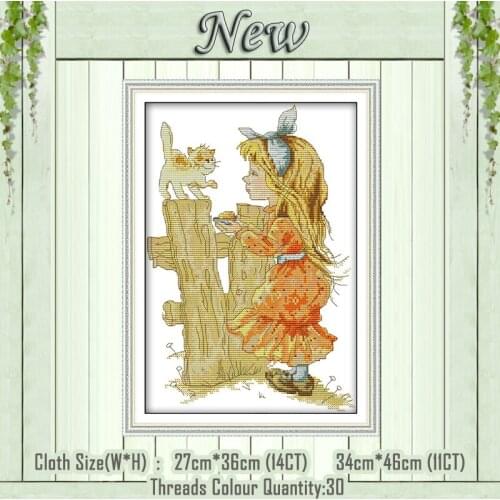 Girl feeding the animals diy painting counted printed on the canvas DMC 11CT 14CT kit NKF Cross Stitch embroider needlework Sets