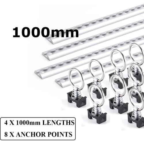 New 4 x ANCHOR TRACK TIE DOWN RAIL 8 x ANCHOR POINT System Aluminium Tracking Bike motorcycle 1000mm Round