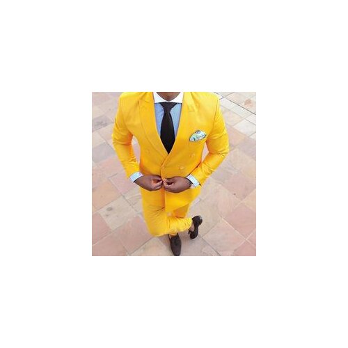 Latest Coat Pant Designs Yellow Double Breasted Men Suit Slim Fit 2 Piece Suits Prom Tuxedo Custom Party Blazer Terno Masculino