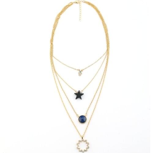 2017 New crystal jewelry Multilayers black star Fatimas hand round blue stone Pendant geometric simple Necklaces