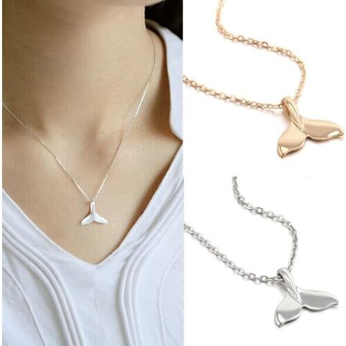 New Design Fish Whale Tail Pendant Necklace for Women Vintage Gold Silver Color Female Jewelry Link Chain Gift