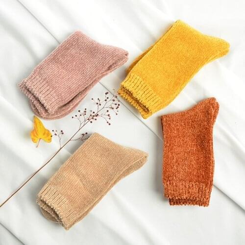 Autumn Winter Chenille Thickened Warm Home Womens Floor Solid Color Pile Up Cycling Socks Korean Version Socks Swimwear Women