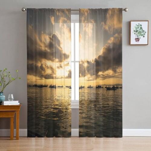 Sheer Curtains For Living Room Sky Sea Evening Nature Childrens Bedroom Balcony Large Curtains Kitchen Dining Room Curtains