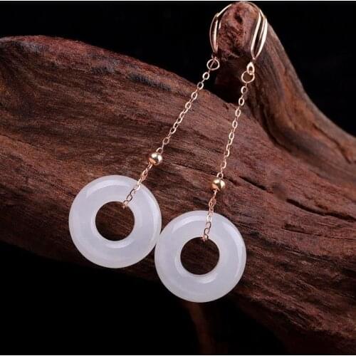 S925 Sterling Silver round Jade Pendant Jade Earrings Natural Hetian Jade White Jade Earrings Simple Gift Mom Birthday Gift