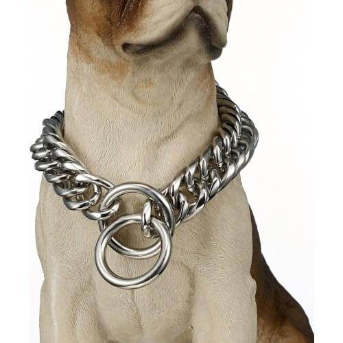 1619mm Heavy Choker For Breeds Bulldog Heavy Duty Stainless Steel Silver Color Cuban Curb Chain Pet Dogs Training Collar 12-36"