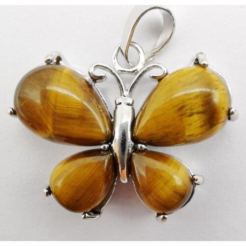 Tigereye Stone Bead Pendant Butterfly Animal Jewelry For Woman Gift S244
