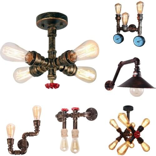 Vintage Industrial Loft Water Pipe Wall Light Retro Iron Wall Ceiling Lamp Multi Lights Lighting Living Room Bathroom Decor E27