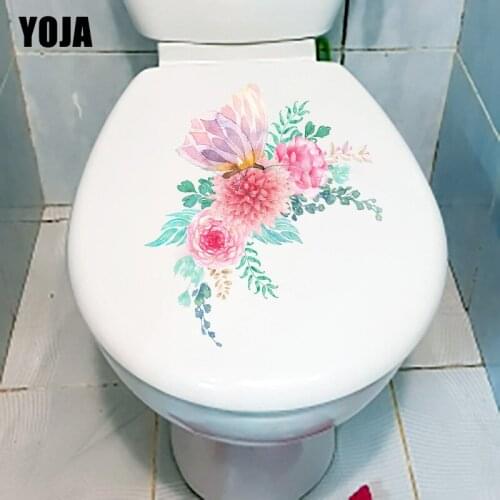 YOJA 22.1X18.6CM Watercolor Flower Butterfly Classical Bedroom Decoration Wall Sticker Toilet Decals T1-2144
