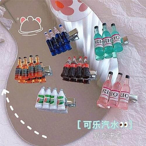 Unique Design Girls Hairpins Custom Handmade Cute Resin Drink Bottle Side Clip Lolita Hair Clips Kawaii Women Hair Accessories
