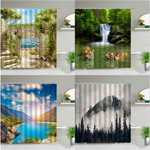 Mountains and rivers scenery bedroom curtains bathrooms modern fixture curtains in the room Curtains Curtain for bathroom