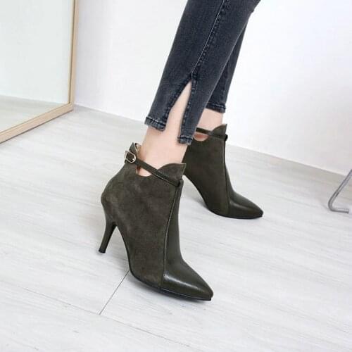 Sianie Tianie 2020 winter autumn patchwork thin high heels shoes for woman buckle ankle boots fashion boots women pumps size 46