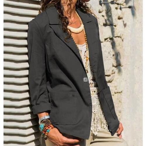 Fashion Cotton Blazers Womens Autumn Coats Casual Long Sleeve Outwears Female Single Button Pocket Overcoats Solid Suits Jacket