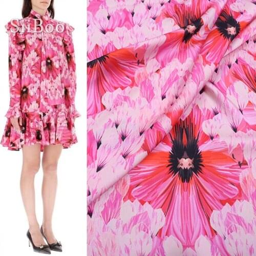 French romantic digital printed peach pink spandex silk double georgette fabric for women summer dress telas por metro SP6144