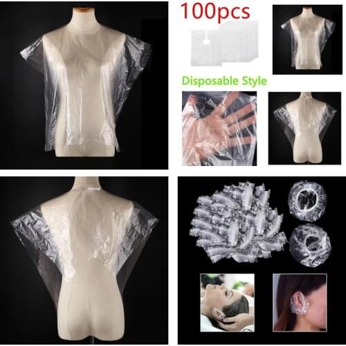 100x Disposable Hair Cutting Cape Gown Capes Clear + 50 Pair Ear Cover