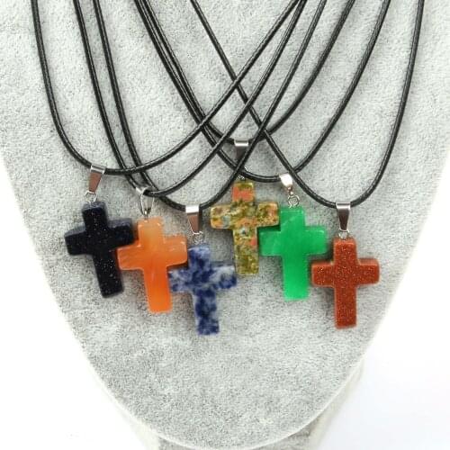 2pcs/lot Natural Stone Pendant Necklace Fashion Agates Pendant Necklace For Cross Shape Korean Chains:45+5cm Pendant:18x25mm