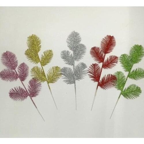 20pcs 36cm Glitter Powder Leaf Branch For Flower Arrangement Accessories Christmas Party Home Wedding Garden Decoration