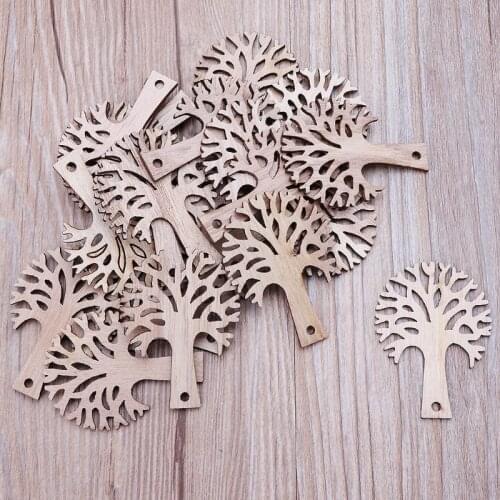 25pcs Cut Wooden Tree Embellishment Wooden Shape Craft Wedding Decor E56C