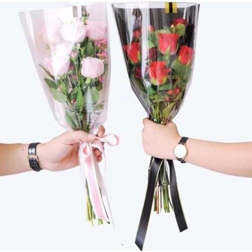50pcs Flower Wrapping Paper Single Branch Bag OPP Waterproof Cellophane Fresh Bouquet Packaging Florist Decoration