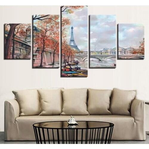5D Diy Diamond painting 5 Pieces Paris Tower Bridge Landscape diamond embroidery Cross Stitch Home Furnishing decorationZP-1618