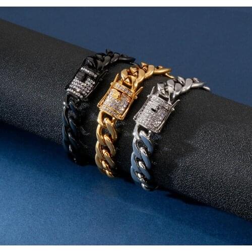 12mm Width Titanium Stainless Steel Large Figaro Chains Bracelet For Male Female