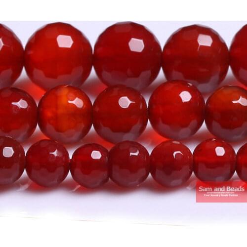 Free Shipping Faceted Red Agata Round Loose Beads 16" Strand 6 8 10 12MM Pick Size For Jewelry Making FRAB01