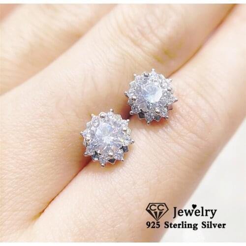 CC Stud Earring Fine Jewelry S925 Silver White Cubic Zirconia Stone Fashion Ear Accessories Drop Shipping CCE679