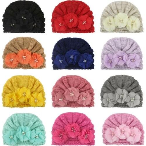 Citgeett Infant Baby Girl Boy Winter Beanie Flower Warm Cap Crochet Knitted Hat Turban