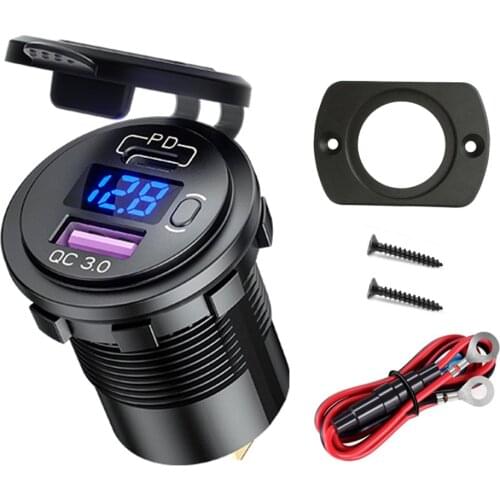Dual USB Charger Socket Quick Charge 3.0 Power Delivery 48W USB Power Outlet Voltmeter+Switch+Wires Kit for Boat Car Accessories