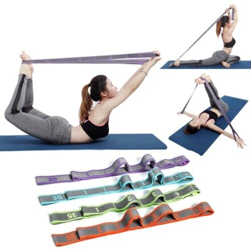 8/9 knots Yoga Stretch Strap Polyester Latex Elastic Dance Stretching Band Loop Pilates GYM Fitness Exercise Resistance Bands