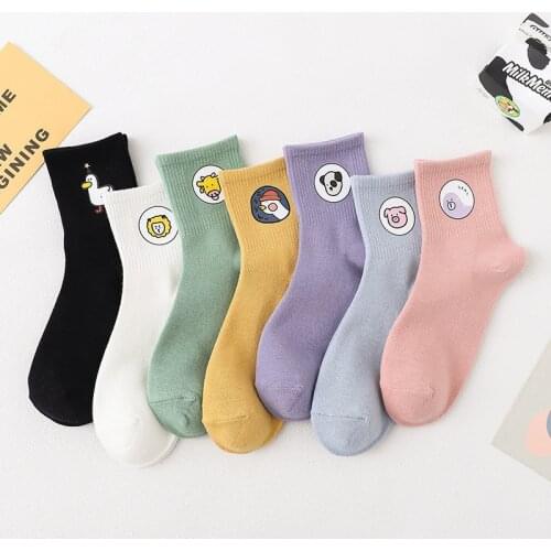 Cotton Cartoon Socks Womens Kawaii Cute Lovely Sport Socks 1 Pair Solid Duck Cow Pig Cartoon Socks Womans Socks Wholesale