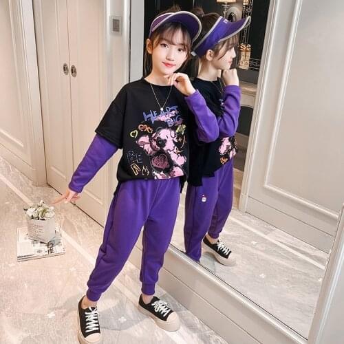 Girls Suits Sweatshirts +Pant Sets 2021 Cartoon Spring Autumn High Quality Formal Party Outfits Sport Teenagers Kids Cotton Trac