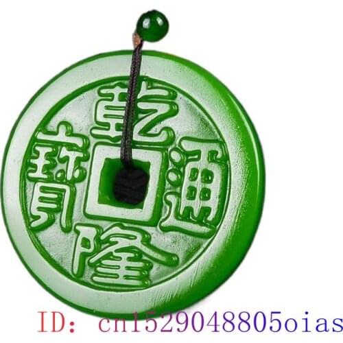Green Jade Copper coin Pendant Carved Gifts Jewelry Chinese Natural Jadeite Gemstone Amulet Charm Fashion Women Necklace