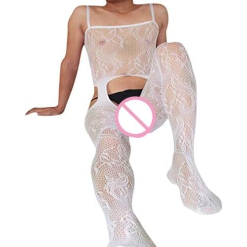 Summer Mens Bodysuit Bodystockings Male Underwear Porno Sexy Lingerie Gay Erotic Teddy Men Jumpsuit Fishnet Clothing Black White