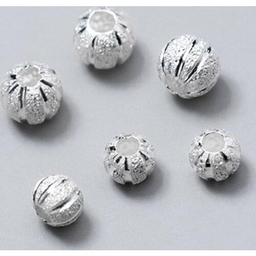 2pcs 925 Sterling Silver Matte Craftwork Pumpkin Loose Beads 5mm 6mm Silver/Gold Color S925 Silver Space Beads DIY Jewelry Make