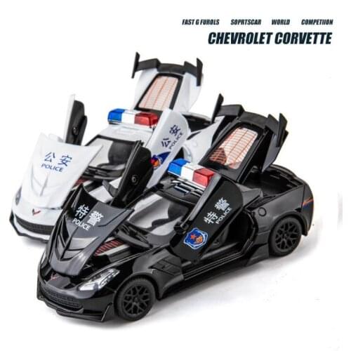 Hot 1:32 alloy pull back Corvette super sports car model,simulation sound and light car toy,4 door model,free shipping