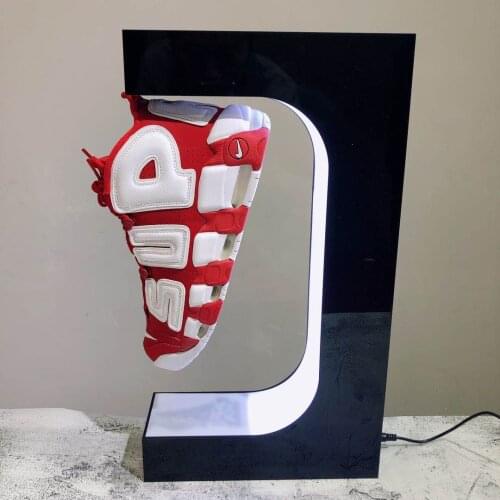 Fashion levitating magnetic floating shoes display stand and shop display for shoes fancy sever shoes display unit white colour
