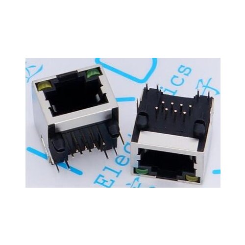 10PCS RJ45 Modular Network PCB Jack 56 8P LAN Connector Shielded with LED Lamp