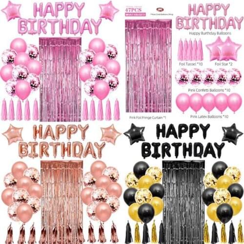 Happy Birthday Foil Letter Balloon Set Confetti Baloon Banner Fringe Curtain For All Ages Birthday Party Decorations Supplies