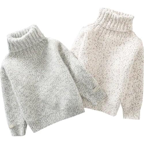 New Boys and girls pure color winter boy girl kid thick Knitted bottoming turtleneck shirts solid high collar pullover sweater