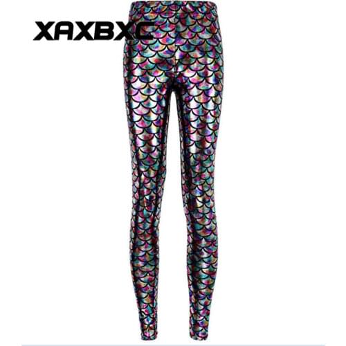 XAXBXC 3011 New Sexy Girl Women Rainbow Shiny Mermaid scale 3D Prints Workout Walking Elastic Fitness Leggings Pants Plus Size