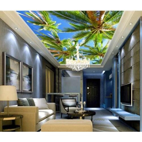 Custom 3d ceiling murals Sea blue sea coconut sea birds wallpaper for bathroom 3d sky ceiling photo wallpapers ceiling