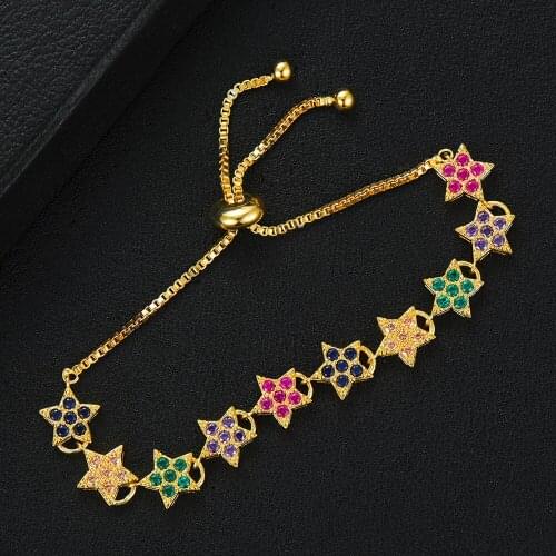 Romantic Sweet Luxury Full Stars Chain Unique Design Bracelet Full Shiny Cubic Zirconia Women Anniversary Party Bijoux
