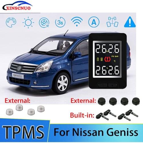 Smart Car TPMS Tire Pressure Monitor System For Nissan Geniss With 4 Sensors Wireless Alarm Systems LCD Display TPMS Monitor