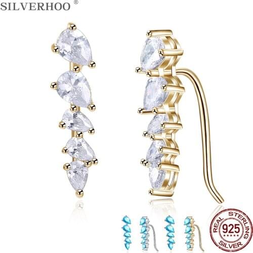 SILVERHOO Women Earrings 925 Sterling Silver Colorful Cubic Zirconia Stud Earring Female Fine Jewelry Birthday For Girlfriend